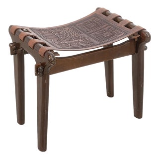 Handmade Ottoman With Embossed Leather Seat by Angel Pazmino From Ecuador For Sale