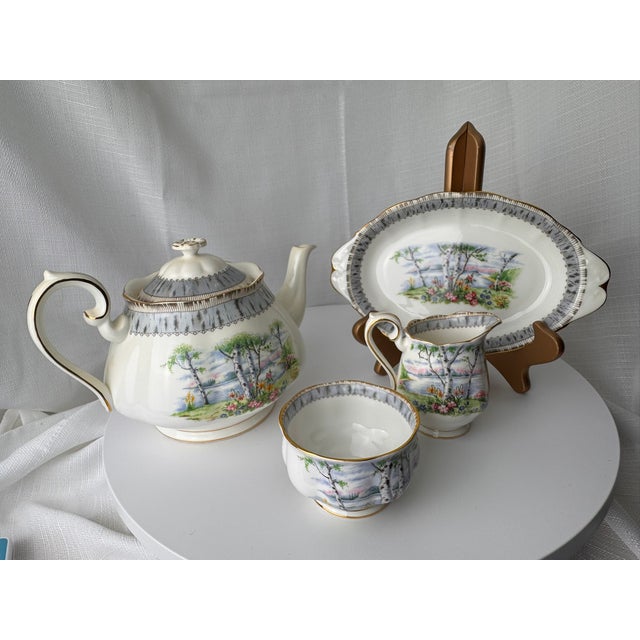 Royal Albert Vintage Royal Albert Silver Birch English Bone China Tea Service for 8 – Complete Set - 28 pcs For Sale - Image 4 of 18