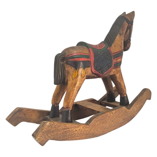 Mid-Century Mexican Folk Art Hand-Carved Polychrome Wooden Rocking Horse For Sale In San Francisco - Image 6 of 16
