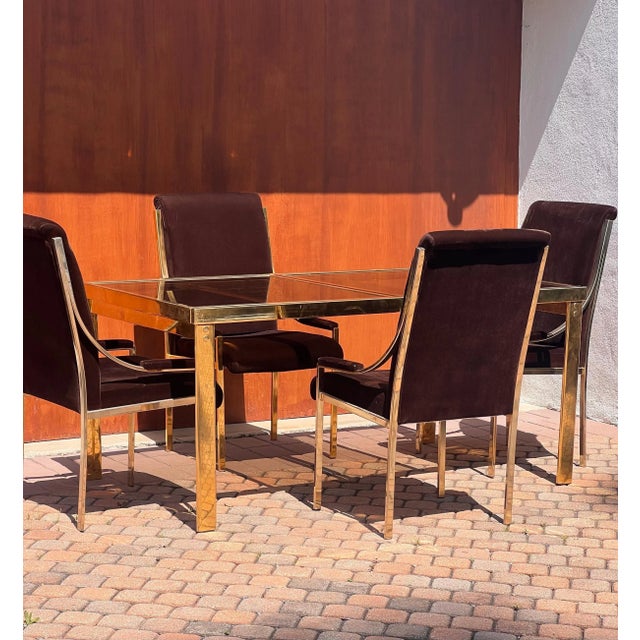 20th Century Brass And Brown Velvet Dining Room Chairs - Set of 4 For Sale - Image 10 of 12