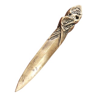 Antique French Art Nouveau Bronze Letter Opener by Raymond Gardille | Heron Stork Bird in Reeds Paper Knife Signed R. Gardille Circa 1900 For Sale