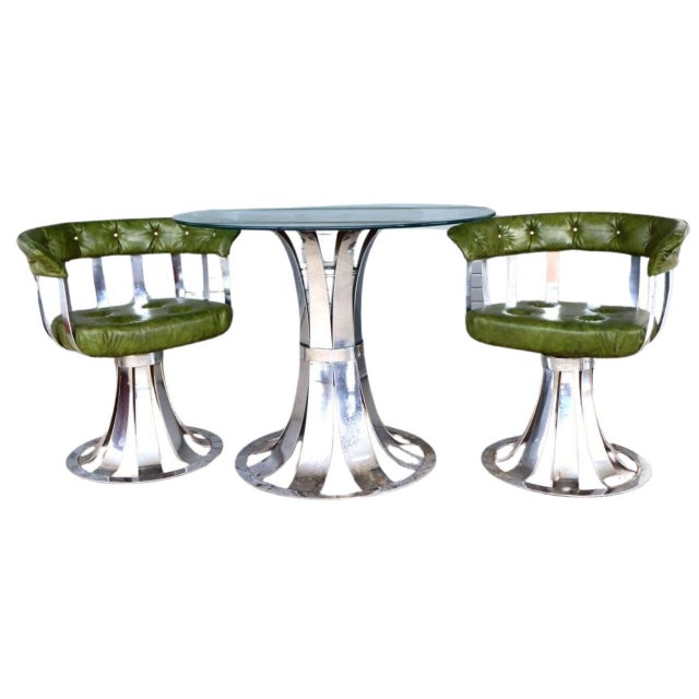 Mid 20th Century Russell Woodard Style Chrome Swivel Dining Set – Mid-Century Modern - Set of 3 For Sale - Image 5 of 9