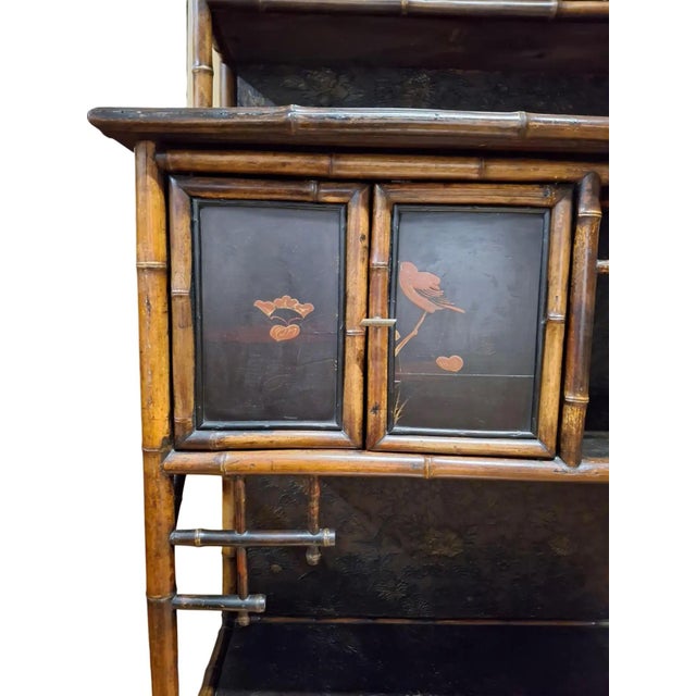 19th-Century Chinoiserie Bamboo & Lacquer Cabinet/Etagère For Sale - Image 14 of 17