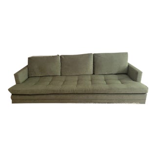 Custom Contemporary Tufted Sofa in Muted Sage Green Upholstery For Sale
