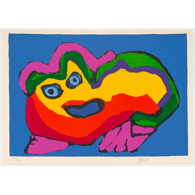 Lithograph in colors on Arches wove paper. Hand signed and dated lower right by Karel Appel. Hand numbered 72/100 lower...