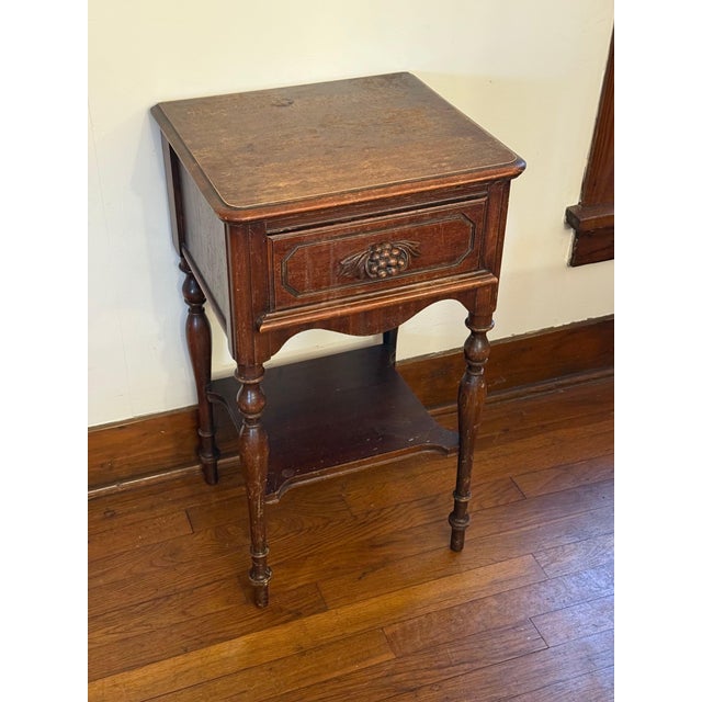 Vintage Wood Bedroom Set Grape Clusters: Full Size Double Bed Frame Matching Side Table & Chest of Drawers For Sale In Dallas - Image 6 of 17
