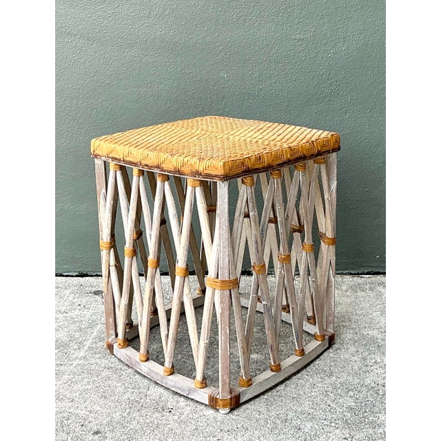 Vintage Rattan and Wood Equipale Stool For Sale - Image 11 of 12