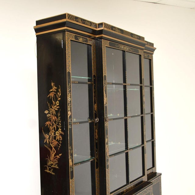 Glass Antique Georgian Chinoiserie Breakfront Bookcase, 1960s For Sale - Image 7 of 17