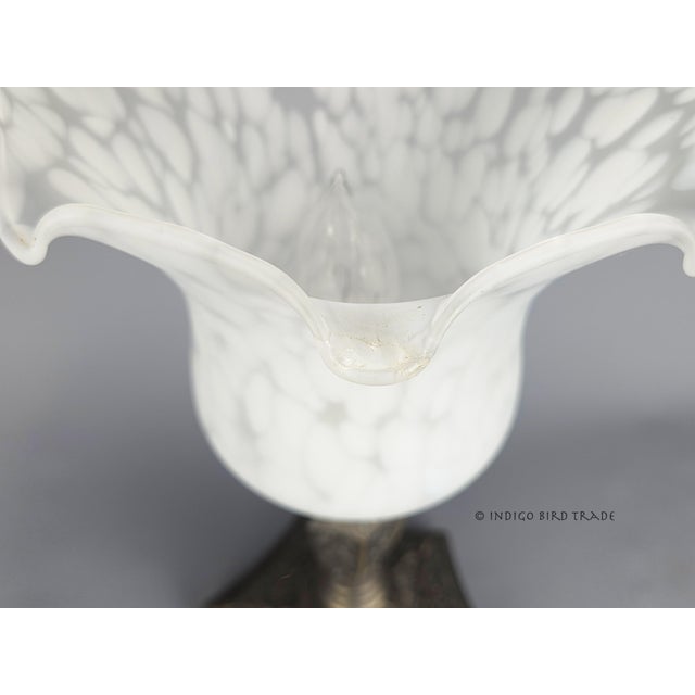 Vintage Flower Shaped Metal and Frosted Glass Shade Table Lamp For Sale In Greenville, SC - Image 6 of 10