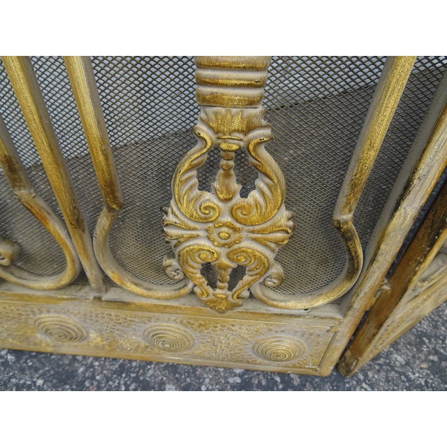 Yellow Vintage French Country Yellow Ornate Three Panel Fireplace Screen For Sale - Image 8 of 18