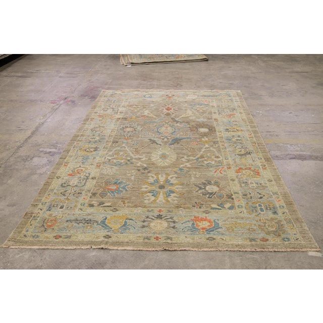 6 X 10 Modern Sultanabad Wool Rug Handmade in Brown With Floral Design For Sale - Image 11 of 12