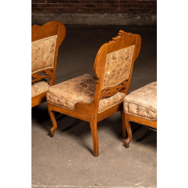 Late 19th Century Victorian Eastlake Carved Oak Parlor Suite – 6 Piece Set For Sale - Image 9 of 18