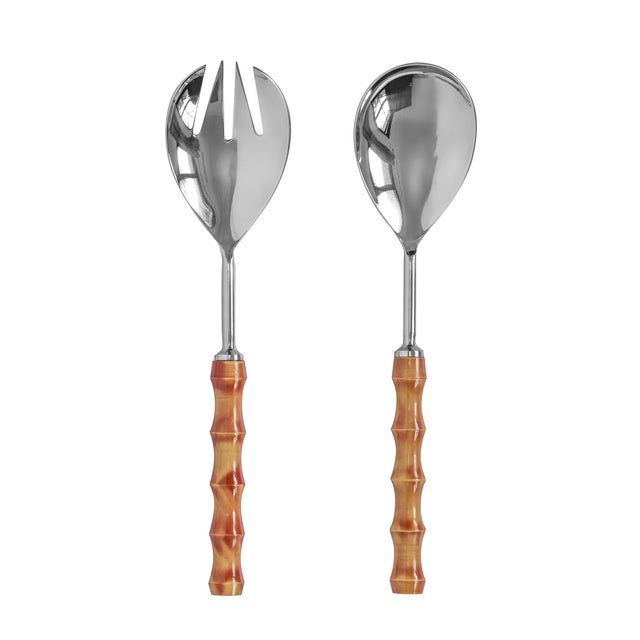 Bamboozled Faux Bamboo Salad Serving Spoons - Set of 2 For Sale - Image 4 of 4