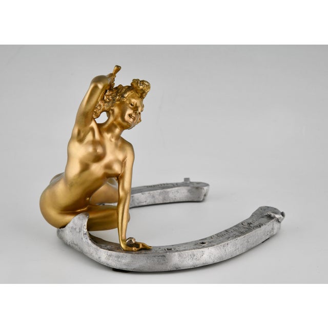 Georges Recipon, Nude Sculpture on Horseshoe, 1896, Bronze For Sale - Image 6 of 12
