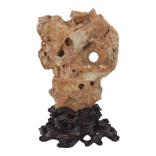 Large Chinese 'Taihu' Scholar Stone on Custom Carved Wood Stand For Sale