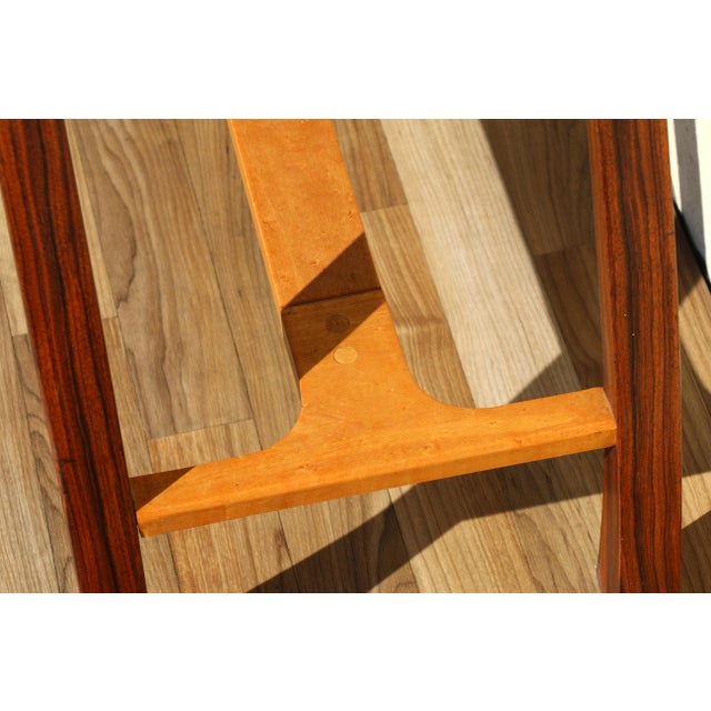 Yellow Mid-Century Sculptural Bird’s-Eye Maple & Rosewood Console Table, 1980s For Sale - Image 8 of 18