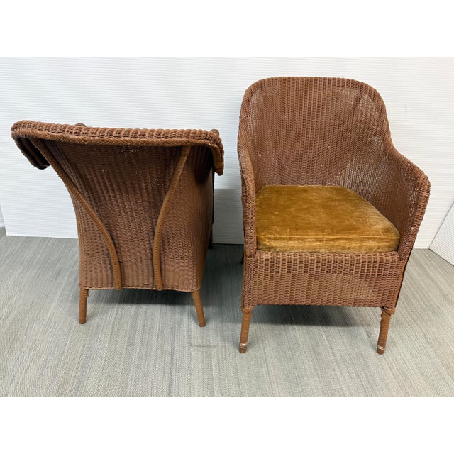Rattan Bucket Lounge Chairs With Goldenrod Velvet Seat Pads, Pair For Sale In San Francisco - Image 6 of 12