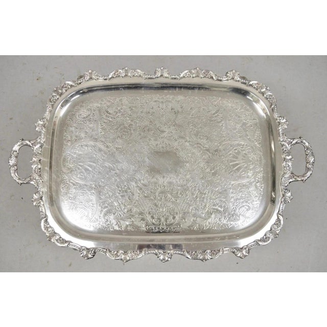 Vintage Epca Old English by Poole 5032 Silver Plated Ornate Serving Platter Tray For Sale - Image 12 of 12