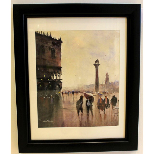 Contemporary Venetian Cityscape Watercolor Painting, Framed For Sale - Image 4 of 4