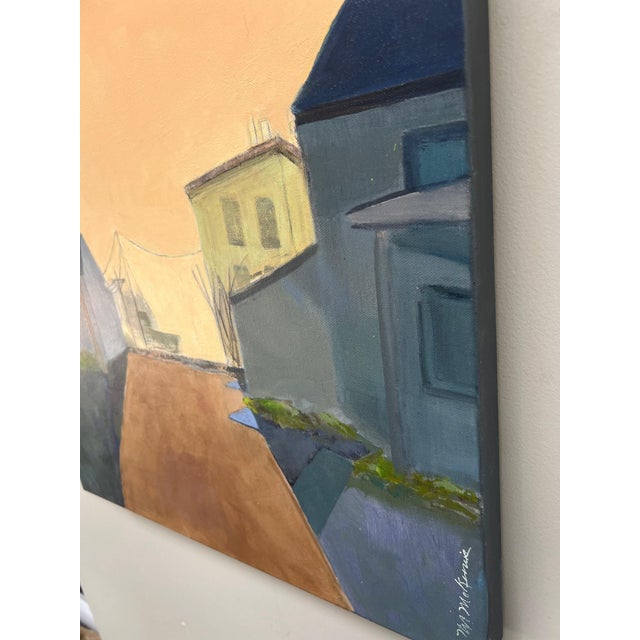 Impressionist "The End of the Road" Contemporary Impressionist Cityscape in Grays and Orange by Mill Valley Artist Mary Anne McKernie For Sale - Image 3 of 11