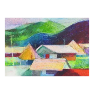 Late 20th Century Modernist Mountain Town Painting
