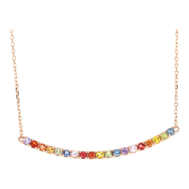 1.32 Carat Multicolor Rainbow Sapphire Yellow Gold Bar Chain Necklace For Sale