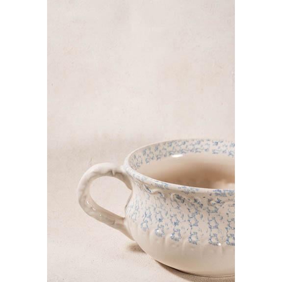 American Antique Single Handle Cream + Pale Blue Spongeware Mixing Bowl For Sale - Image 3 of 5