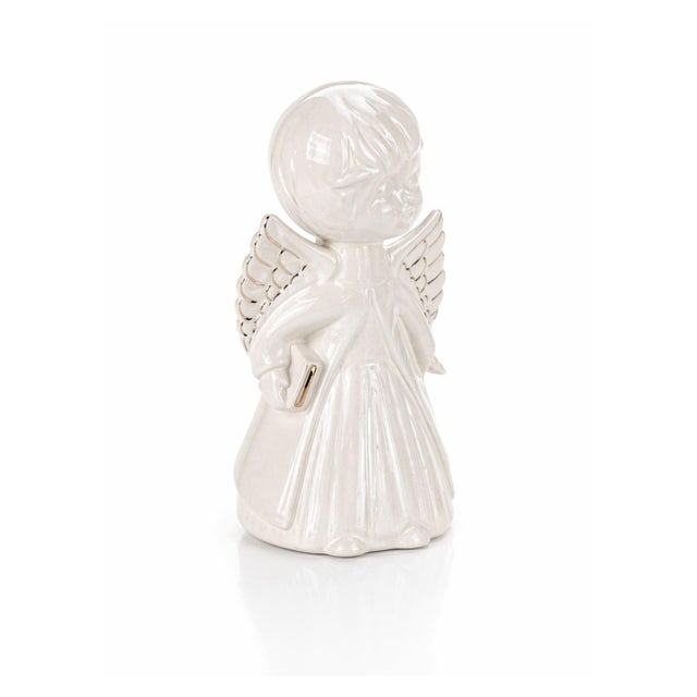 Ceramic Vintage Porcelain Angel Figurines Pair Gold Trim Boy Girl Cherub Set of 2 For Sale - Image 7 of 8