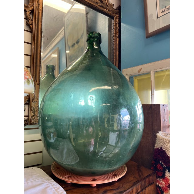 Mid-Century Modern Vintage Extra-Large Italian Hand-Blown Green Demijohn / Carboy For Sale - Image 3 of 8
