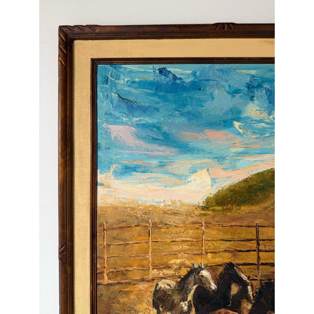 Wood 1970s Dhley Impressionist Horses Landscape Oil on Canvas Painting For Sale - Image 7 of 12