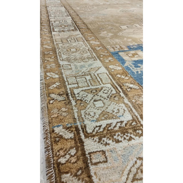 Textile Antique Malayer Runner, Handmade Oriental Rug, Ivory, Taupe, Gold, Light Blue For Sale - Image 7 of 18