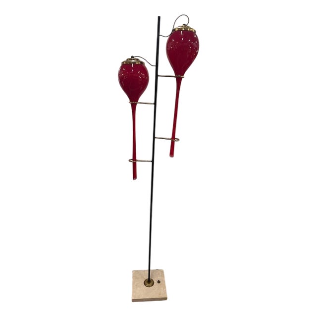 Floor Lamp with Red Lampshades from Stilnovo, 1950s For Sale