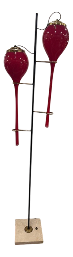 Floor Lamp with Red Lampshades from Stilnovo, 1950s