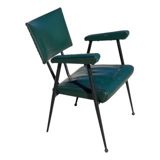 Green Leatherette Armchair attributed to Colette Gueden, 1950s For Sale