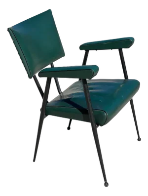 Green Leatherette Armchair attributed to Colette Gueden, 1950s
