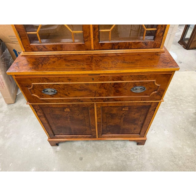 Vintage Geogre II Styl Bured Wood Yew Wood 2 Part Bookcase and Secretary Desk For Sale - Image 11 of 18