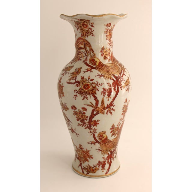 White VTG Mid Century Chinese Porcelain Vase, Hand Painted Roosters, 11.75" For Sale - Image 8 of 8