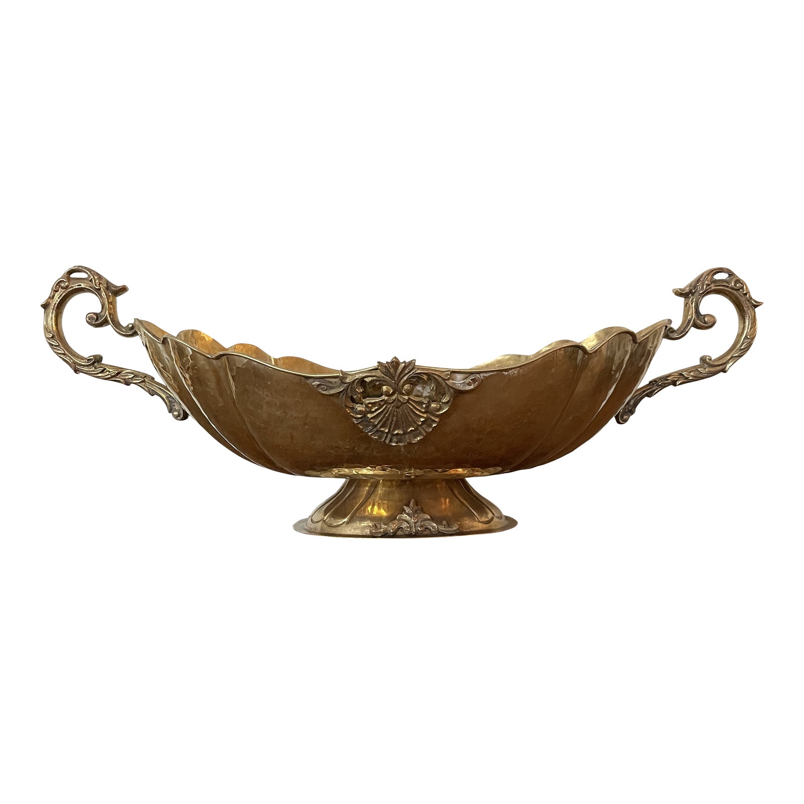 Vintage Large Hammered Brass Pedestal Bowl With Handles Chairish