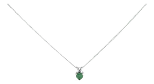 14K White Gold 5X5 MM Heart Shaped Green Emerald Solitaire Pendant Necklace