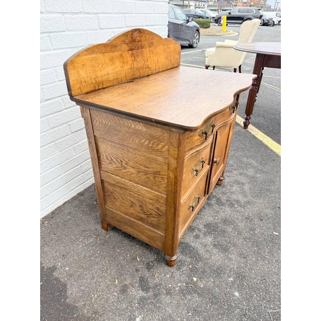 Antique 19th Century Victorian Oak Washstand Cabinet With Knapp Joints For Sale - Image 14 of 16