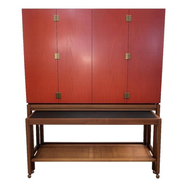 1966 Mid-Century Modern Expanding Bar Cabinet With Pull-Out Serving Console For Sale