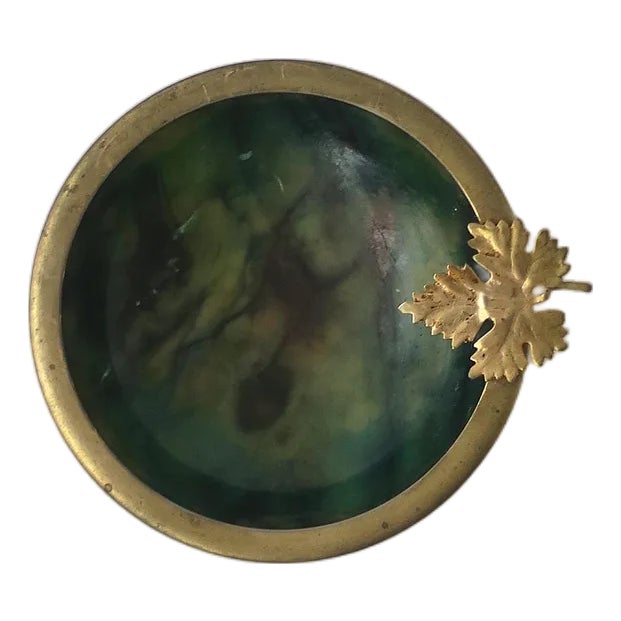Italian Alabaster Marble and Brass Ashtray or Jewelry Dish, Mid-20th Century For Sale