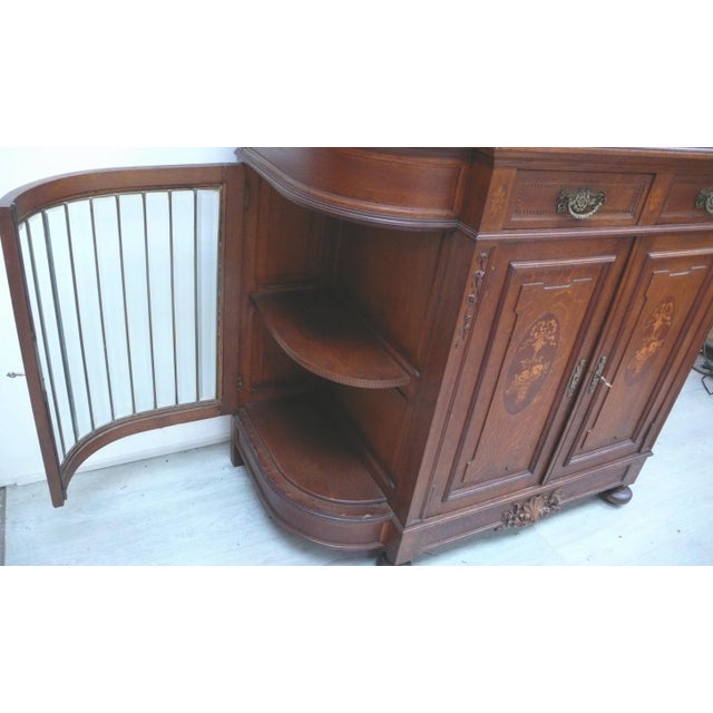 Sideboard Chiffonier with Mirror Top and Rounded Faceted Leaded Glass Doors, Germany, 1890s For Sale - Image 5 of 16