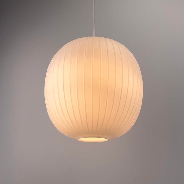Metal Large Model Bologna Pendant Lamp in Mouth-Blown Opal Glass by Aloys Gankofner for Peill & Putzler, Germany, 1950s For Sale - Image 7 of 8