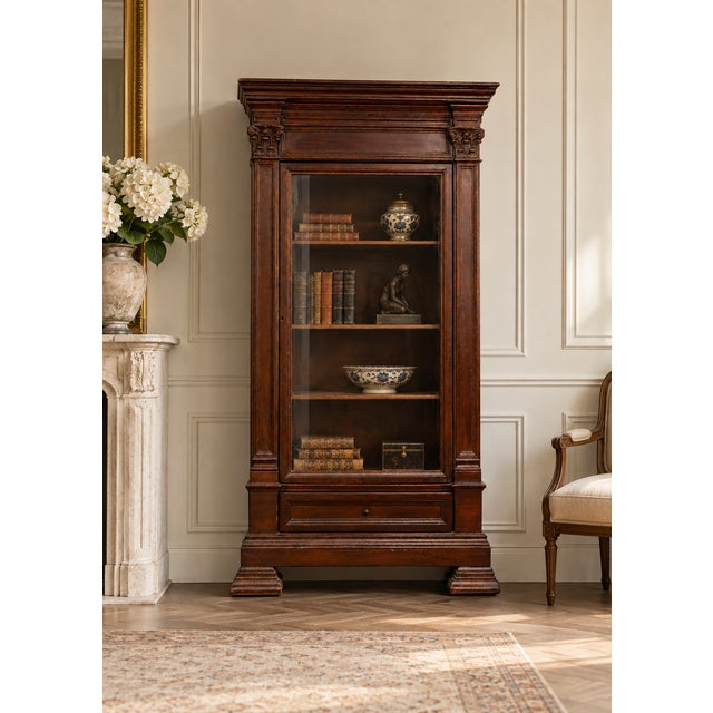 Antique Carved Wooden Display Cabinet with Sculpted Capitals in Walnut For Sale - Image 11 of 12