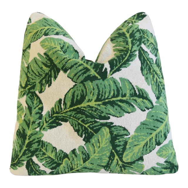 Designer Schumacher Tropical Leaf Epingle Feather/Down Pillow For Sale