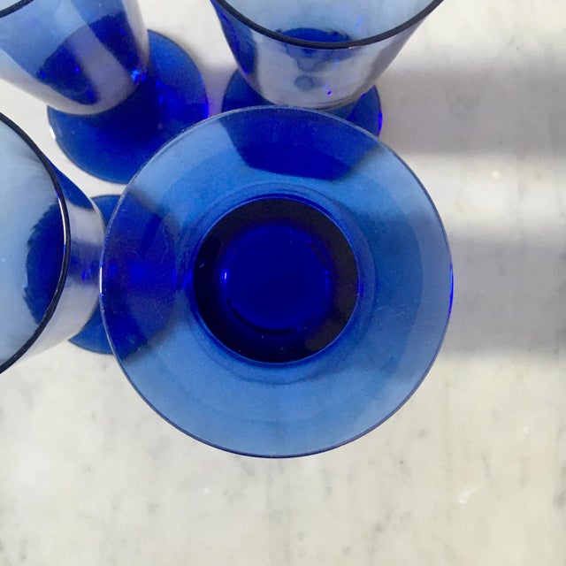 Memphis Style Futurist Cobalt Blue Blown Glasses - Set of 4 For Sale - Image 4 of 6