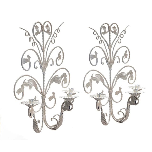 1990s White Wrought Iron Candle Holder Wall Sconces A Pair Chairish