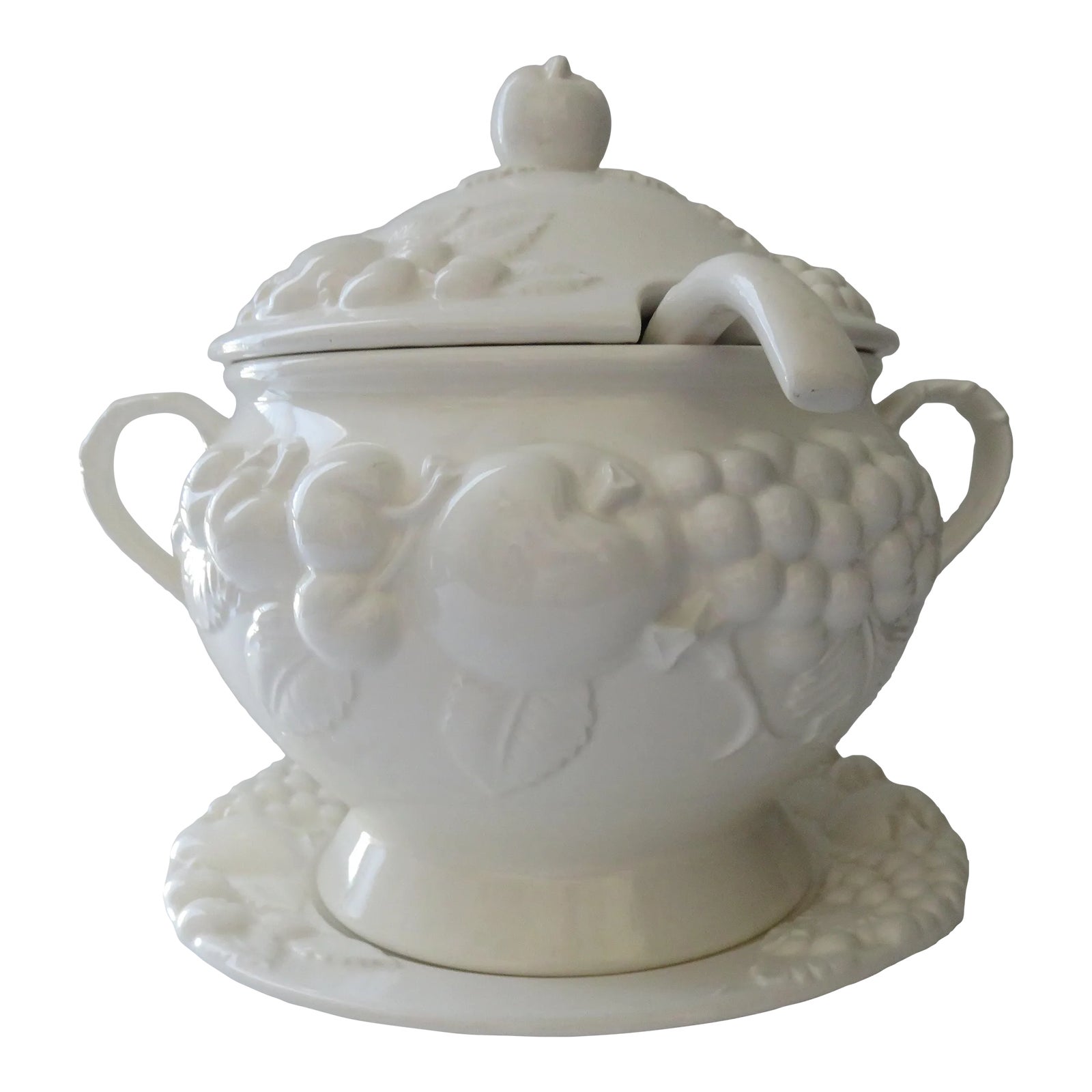 Mid 20th Century White Soup Tureen with Underplate Lid