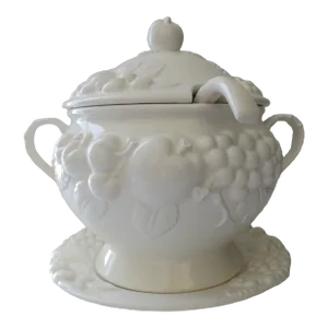 Mid 20th Century White Soup Tureen with Underplate Lid & Ladle Sauvignon by Signature Japan